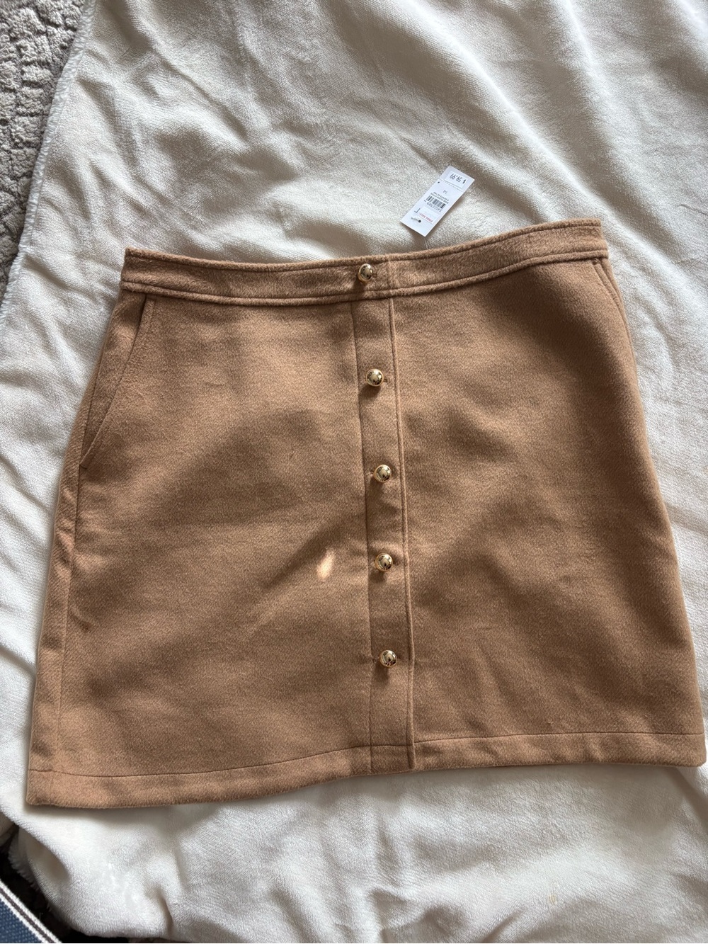 LOFT Camel Button-Front Mini Skirt
